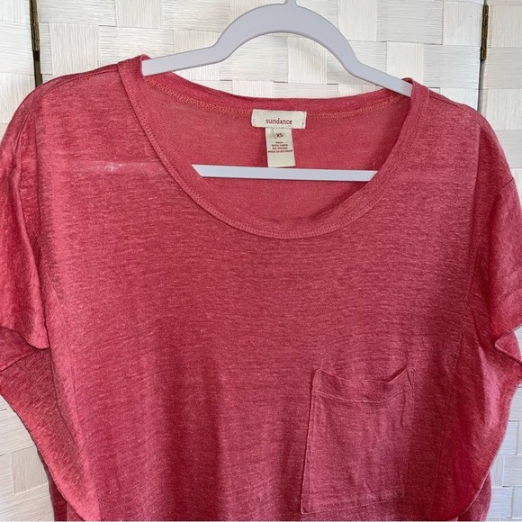 Sundance Womens 100% Linen Ruffle Tee Blouse Size XS Basic Spring Flutter Sleeve - Picture 8 of 12